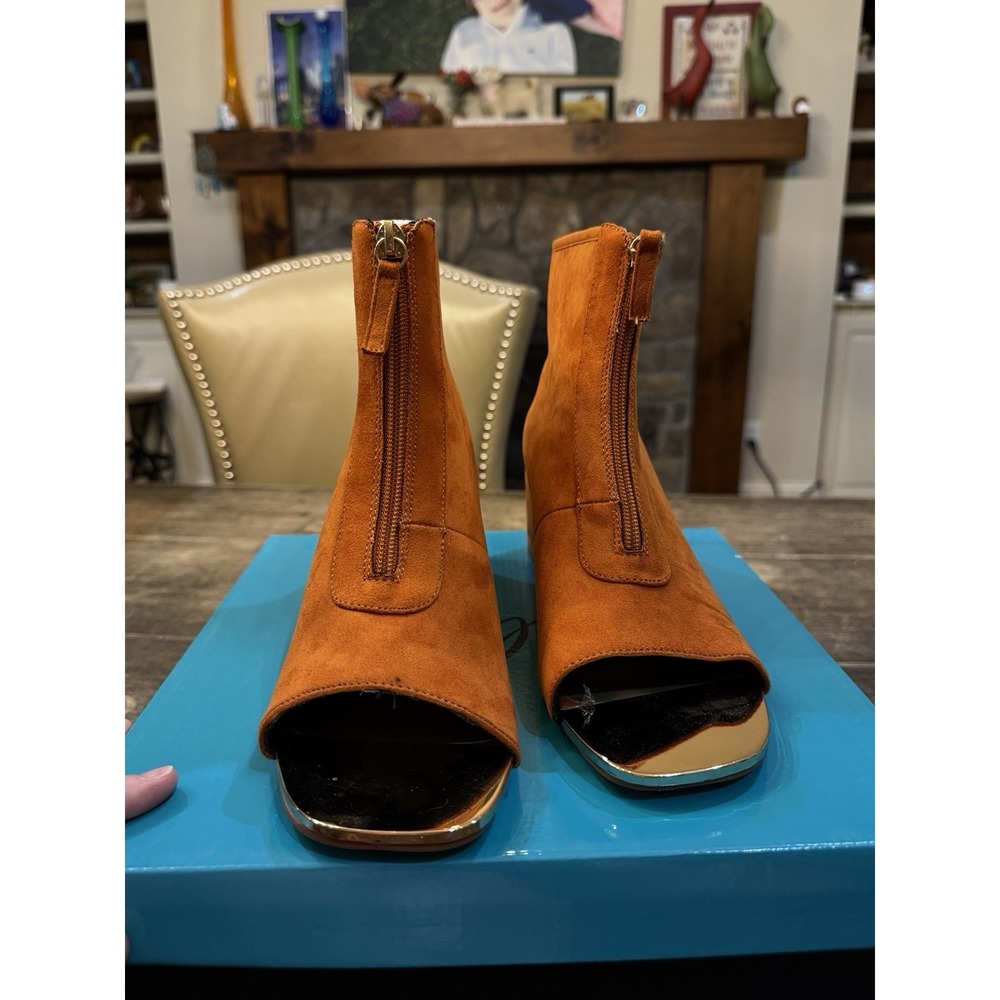 Bellini Jaded open-toe block heel booties in orange microsuede Size 8 - Picture 4 of 11